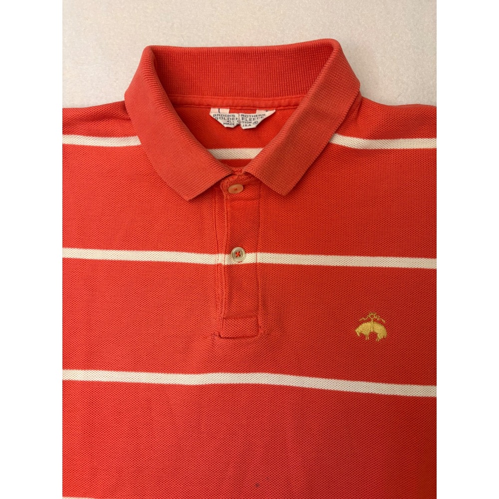 Brooks Brothers Golden Fleece Salmon Pink Striped Cotton Polo Shirt M USA flawed